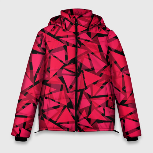 Мужская зимняя куртка 3D с принтом Красно-черный геометрический  узор, вид спереди #2