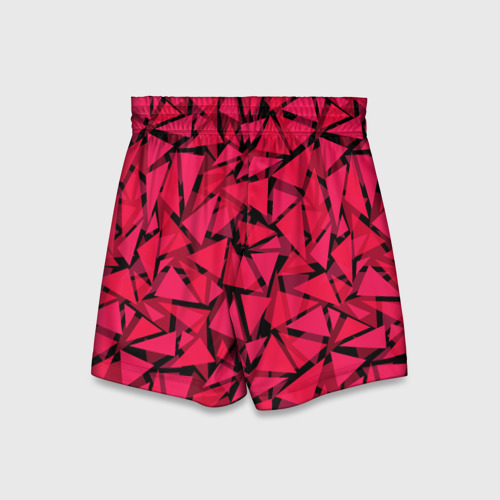 Детские спортивные шорты 3D с принтом Красно-черный геометрический  узор, вид сзади #1
