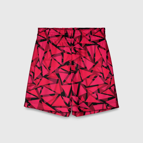 Детские спортивные шорты 3D с принтом Красно-черный геометрический  узор, вид спереди #2