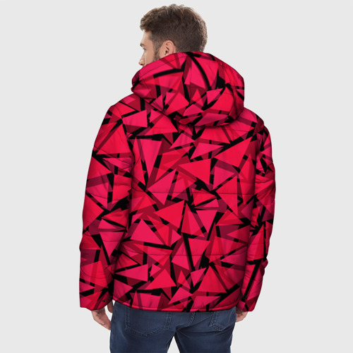 Мужская зимняя куртка 3D с принтом Красно-черный геометрический  узор, вид сзади #2