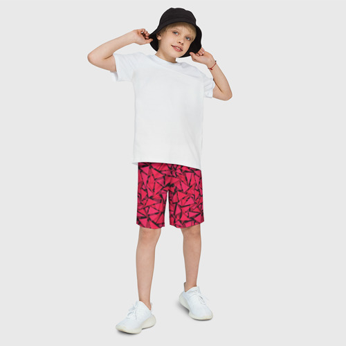 Детские спортивные шорты 3D с принтом Красно-черный геометрический  узор, фото на моделе #1