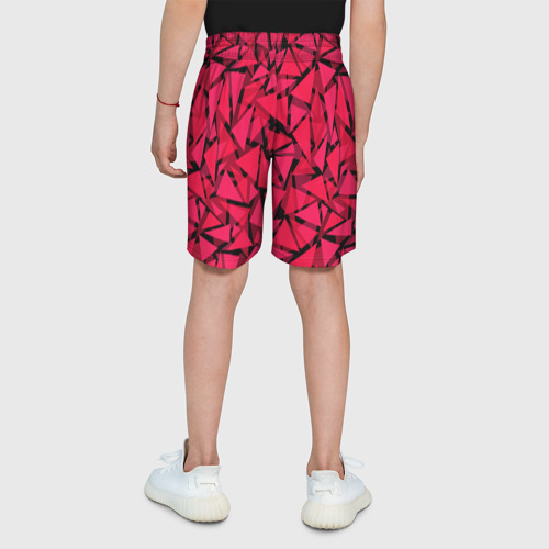 Детские спортивные шорты 3D с принтом Красно-черный геометрический  узор, вид сзади #2