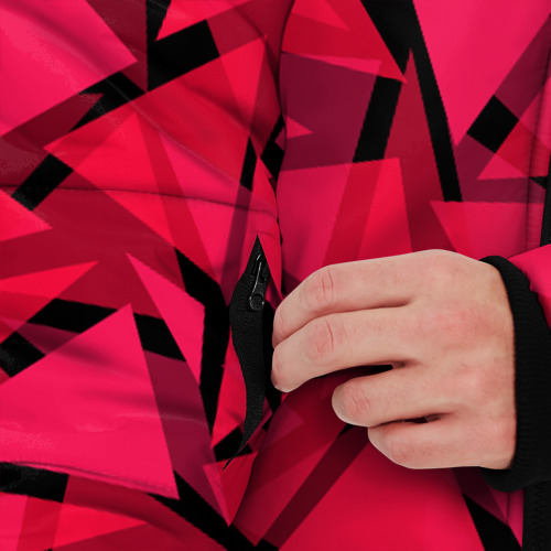 Мужская зимняя куртка 3D с принтом Красно-черный геометрический  узор, вид сбоку #3