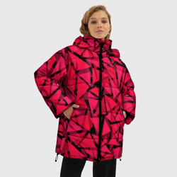 Женская зимняя куртка Oversize Красно-черный геометрический  узор - фото 2