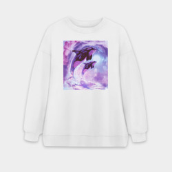 Женский свитшот oversize без начеса хлопок Костака акварель