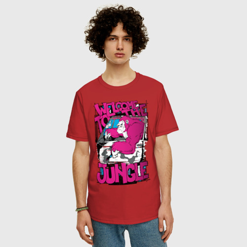Мужская футболка хлопок Oversize Обезьяна водитель, цвет красный - фото 3