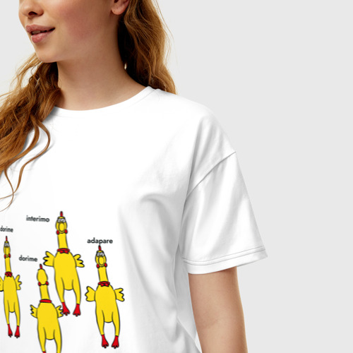 Женская футболка хлопок Oversize с принтом Dorime interimo adapare dorime дориме и орущая резиновая курица, фото на моделе #1