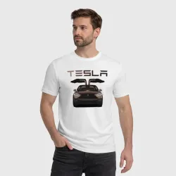 Мужская футболка хлопок Tesla model X Skylik - фото 2