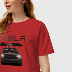 Женская футболка хлопок Oversize Tesla model X Skylik - фото 2