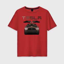 Женская футболка хлопок Oversize Tesla model X Skylik