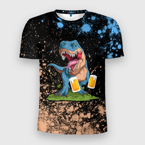 Мужская футболка 3D Slim с принтом Пивозавр - Краска, вид спереди #2