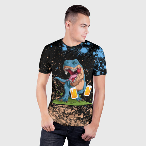 Мужская футболка 3D Slim с принтом Пивозавр - Краска, фото на моделе #1