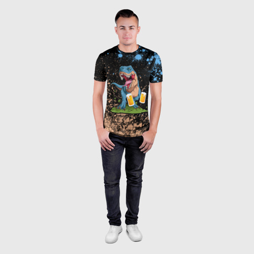 Мужская футболка 3D Slim с принтом Пивозавр - Краска, вид сбоку #3