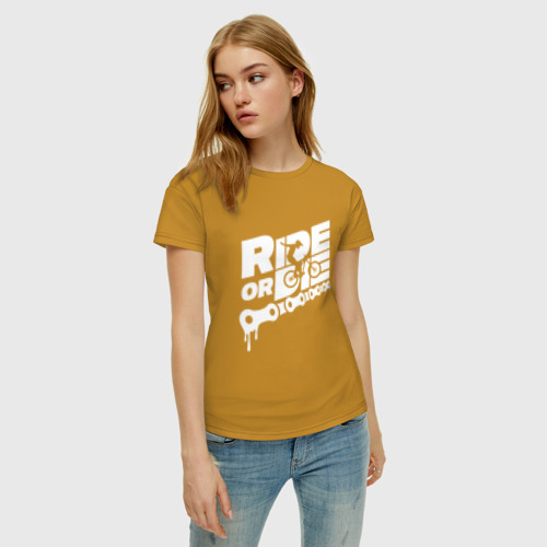 Женская футболка хлопок Ride or die, цвет горчичный - фото 3