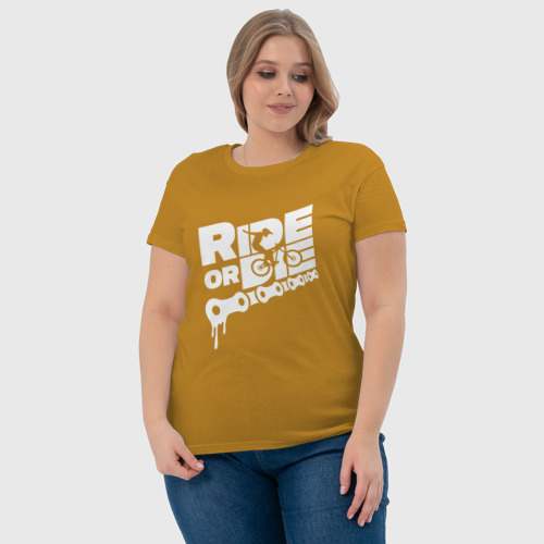 Женская футболка хлопок Ride or die, цвет горчичный - фото 6