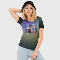 Женская футболка 3D Slim Suicide Squad 2016 лого металл - фото 2