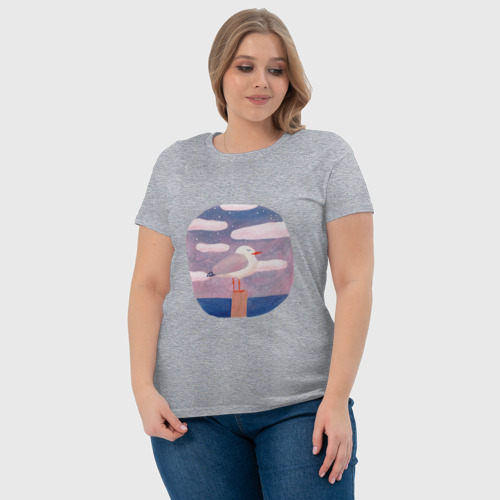 Женская футболка хлопок Отдыхающая чайка, цвет меланж - фото 6