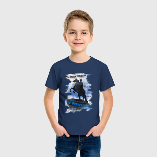 Детская футболка хлопок Медный всадник/The Bronze horseman, цвет темно-синий - фото 3