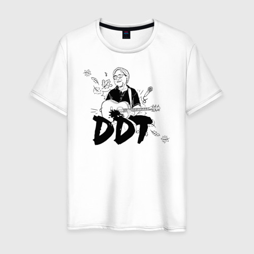 Мужская футболка из хлопка с принтом DDT Юрий Шевчук, вид спереди №1
