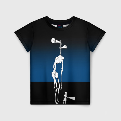 Детская футболка с принтом Сиреноголовый Хоррор Ребенок, вид спереди №1