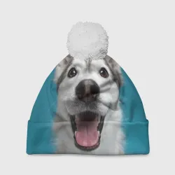 Шапка 3D c помпоном Собака лайка
