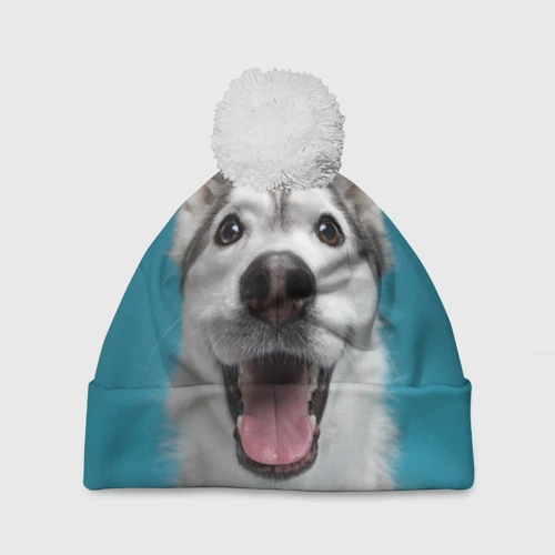 Шапка 3D c помпоном Собака лайка