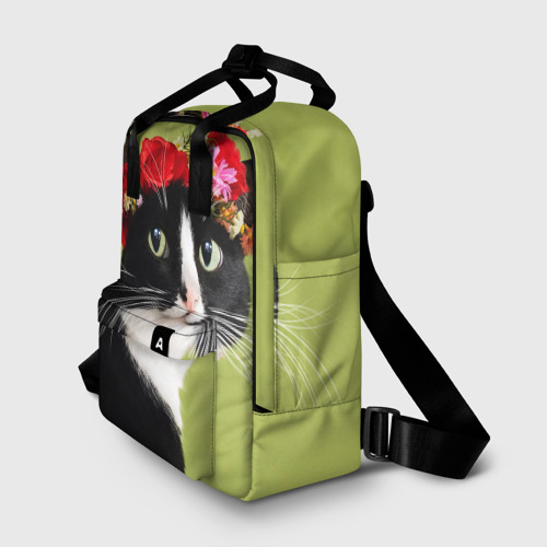 Женский рюкзак 3D с принтом Кот и цветы, фото на моделе #1