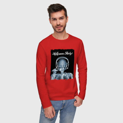 Мужской лонгслив хлопок Halloween party - skeleton - x-ray, цвет красный - фото 3