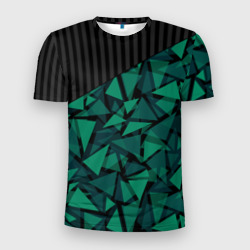 Мужская футболка 3D Slim Геометрический узор зеленый с черным 