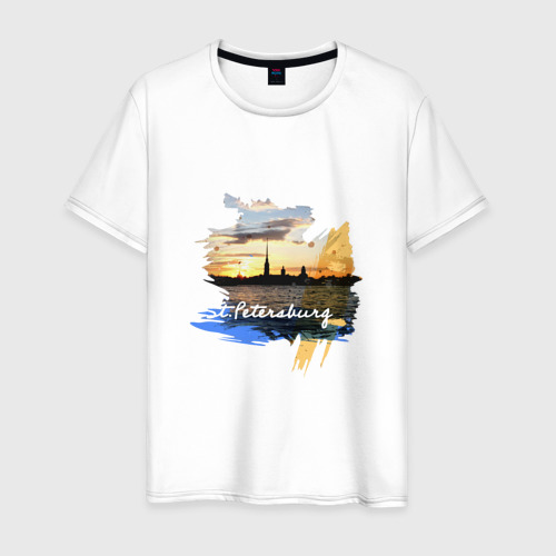Мужская футболка из хлопка с принтом Туризм России - Санкт-Петербург, вид спереди №1