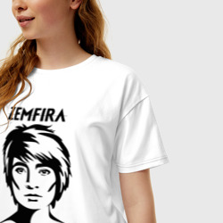 Футболка с принтом Zemfira эскиз портрет для женщины, вид на модели спереди №2. Цвет основы: белый
