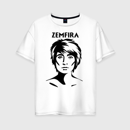 Женская футболка из хлопка оверсайз с принтом Zemfira эскиз портрет, вид спереди №1