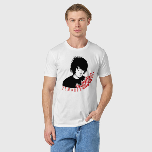 Мужская футболка хлопок Земфира красные цветы, цвет белый - фото 3