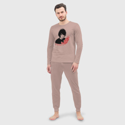 Мужская пижама с лонгсливом хлопок Земфира красные цветы - фото 2