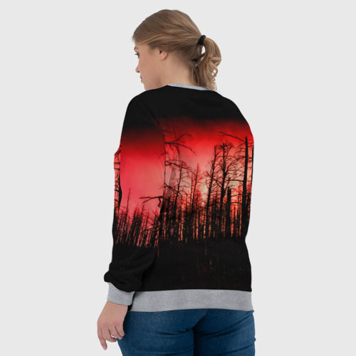 Женский свитшот 3D с принтом Сиреноголовый Кровавый Лес, вид сзади #2