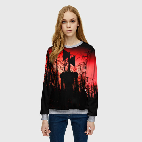 Женский свитшот 3D с принтом Сиреноголовый Кровавый Лес, фото на моделе #1
