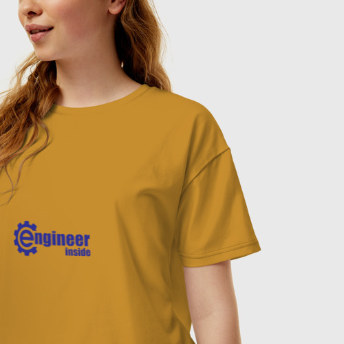 Женская футболка хлопок Oversize Инженер внутри, цвет горчичный - фото 3