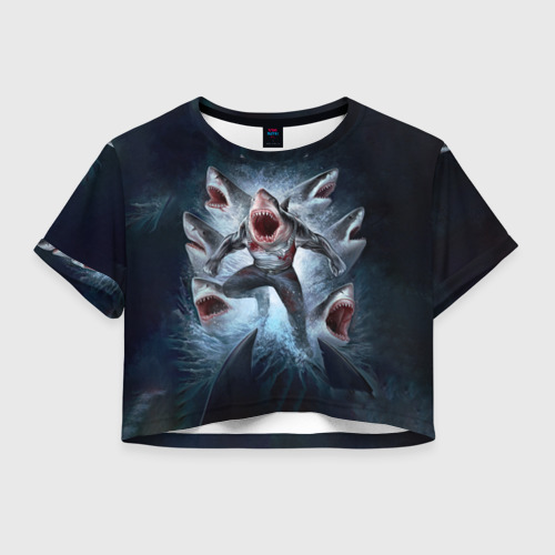 Женская футболка Crop-top 3D Акула монстр, цвет 3D печать