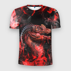 Мужская футболка 3D Slim Red n fire dino