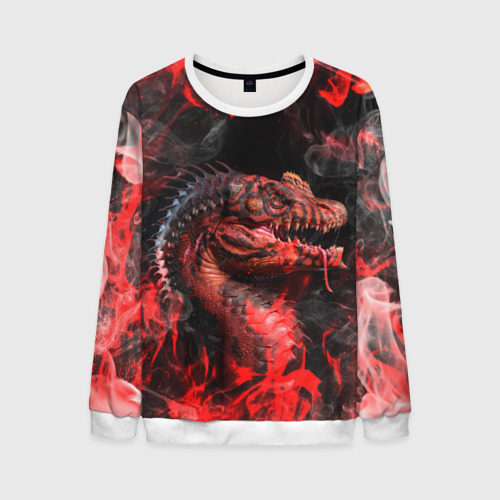 Мужской свитшот 3D Red n fire dino, цвет белый