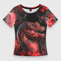 Женская футболка 3D Slim Red n fire dino