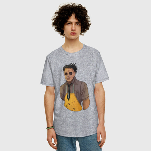 Мужская футболка хлопок Oversize Dead by Daylight Кожаное лицо, цвет меланж - фото 3