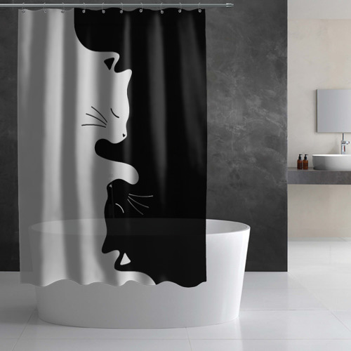Штора 3D для ванной Коты инь-янь - фото 3