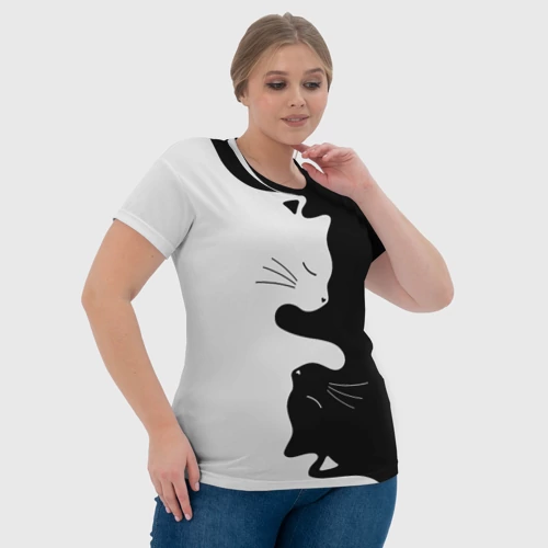 Женская футболка 3D с принтом Коты инь-янь, фото #4