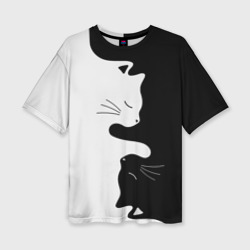 Женская футболка oversize 3D Коты инь-янь