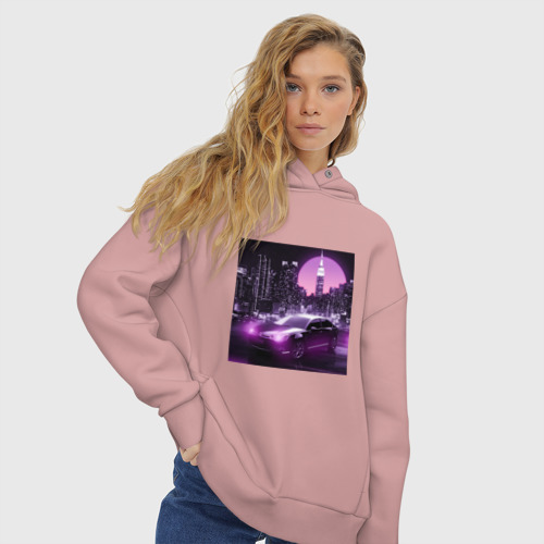 Женское худи Oversize хлопок Neon Citroen, цвет пыльно-розовый - фото 4