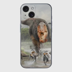 Чехол для iPhone 15 силиконовый с защитой камеры Т-Рекс Динозавр Dino