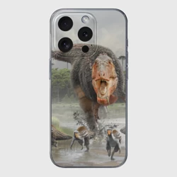 Чехол для iPhone 15 Pro силиконовый с защитой камеры Т-Рекс Динозавр Dino