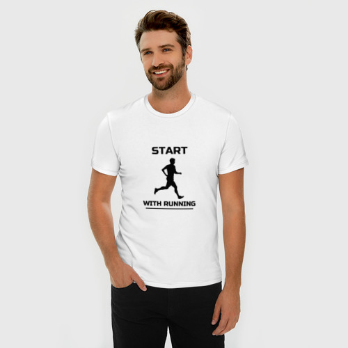 Мужская футболка хлопок Slim Начни с бега, цвет белый - фото 3