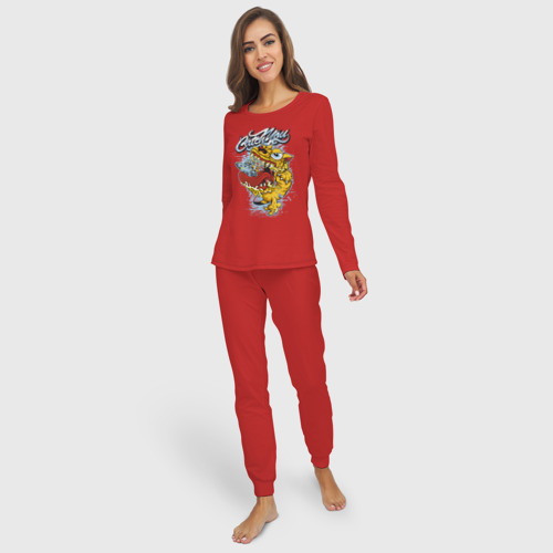 Женская пижама с лонгсливом хлопок Монстр съедает НЛО, цвет красный - фото 3